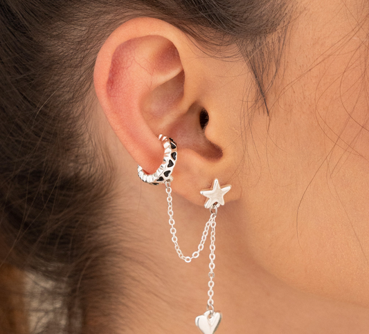 Pack Aros Estrellas Y Corazón + Earcuff corazones SILVER