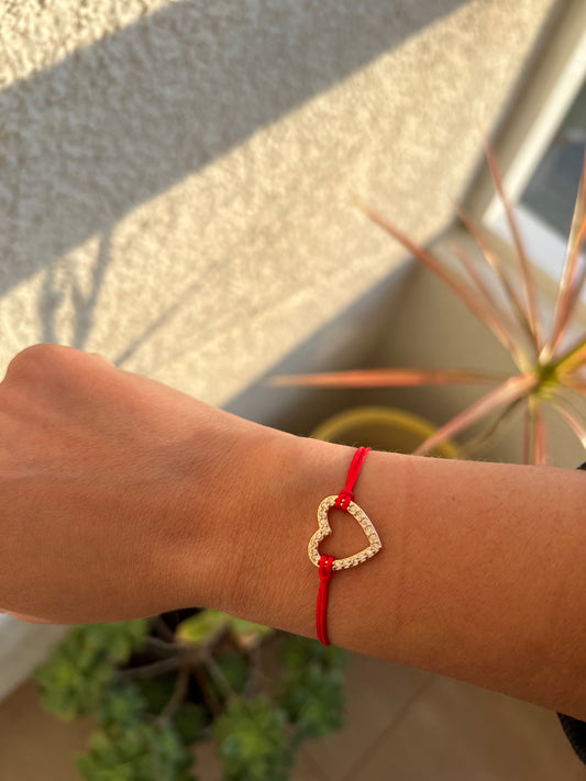 PULSERA CORAZÓN PROFUNDO ROJA CON CORAZÓN DE CIRCONITAS