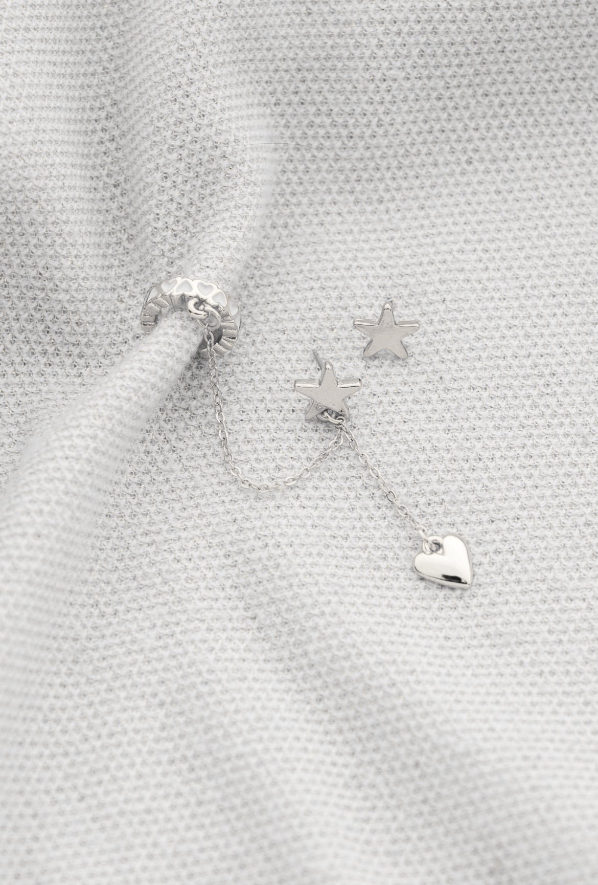 Pack Aros Estrellas Y Corazón + Earcuff corazones SILVER