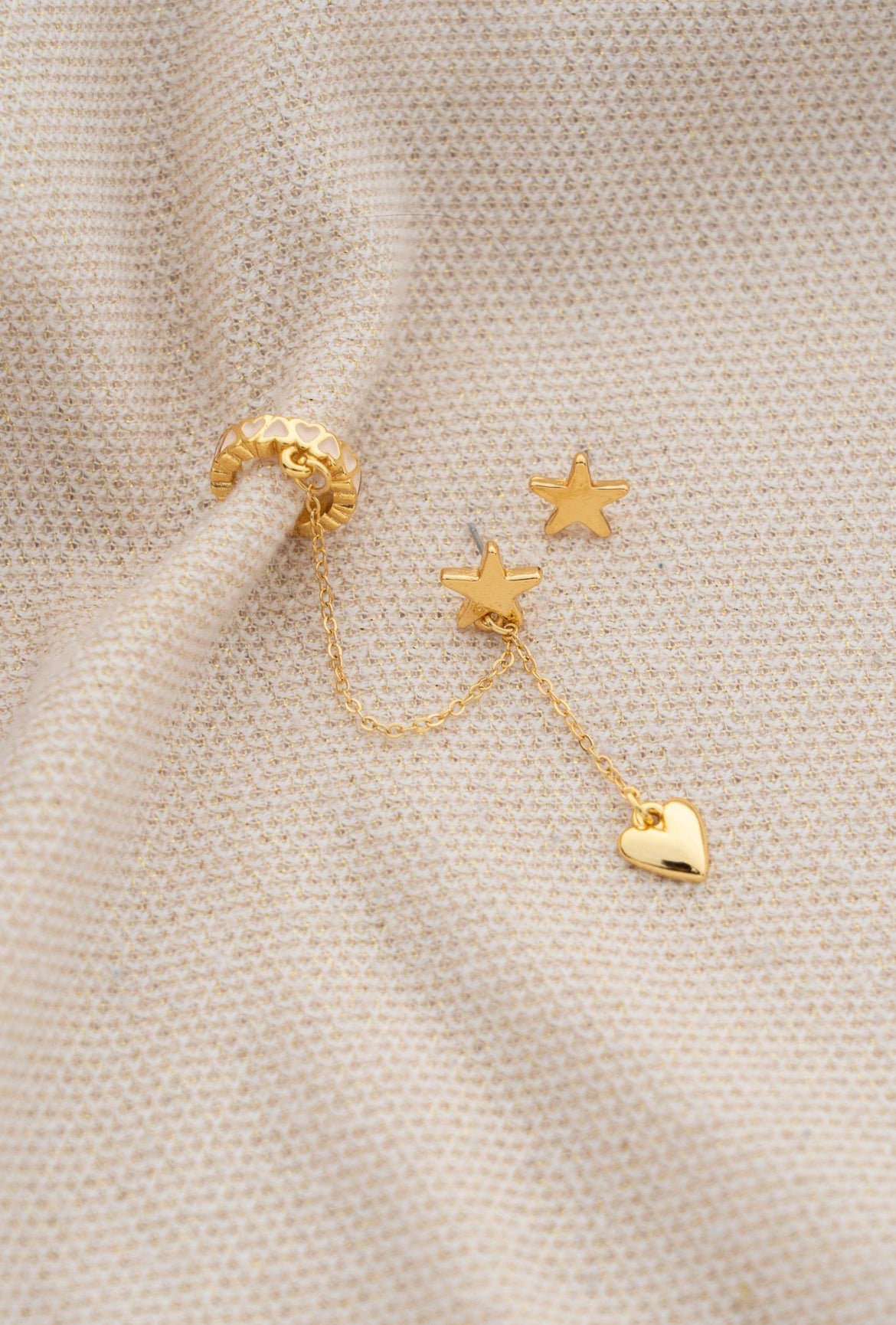 Pack Aros Estrellas Y Corazón + Earcuff corazones