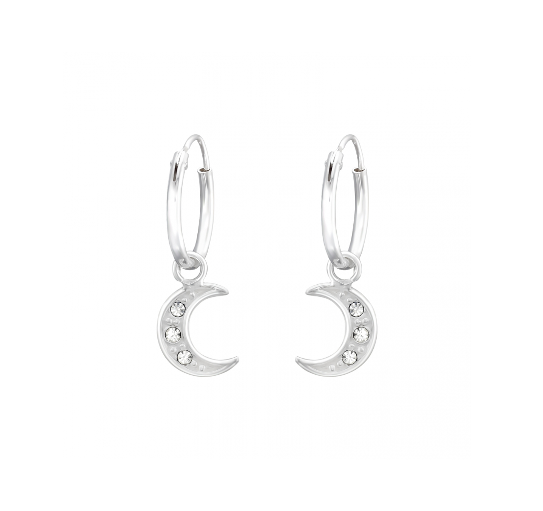 Argollas Cielo Plata 925 Colgante Luna con Circonitas