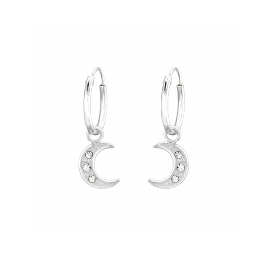 Argollas Cielo Plata 925 Colgante Luna con Circonitas