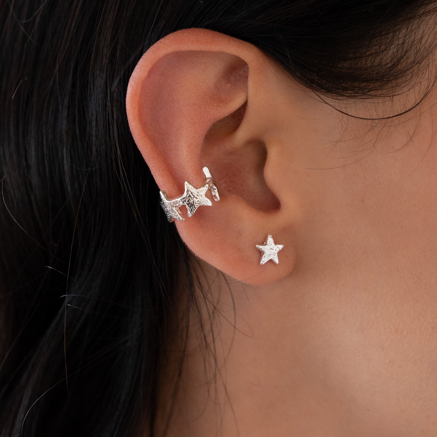 Set De 1 Par de Aros Estrella Silver + 1 Earcuff