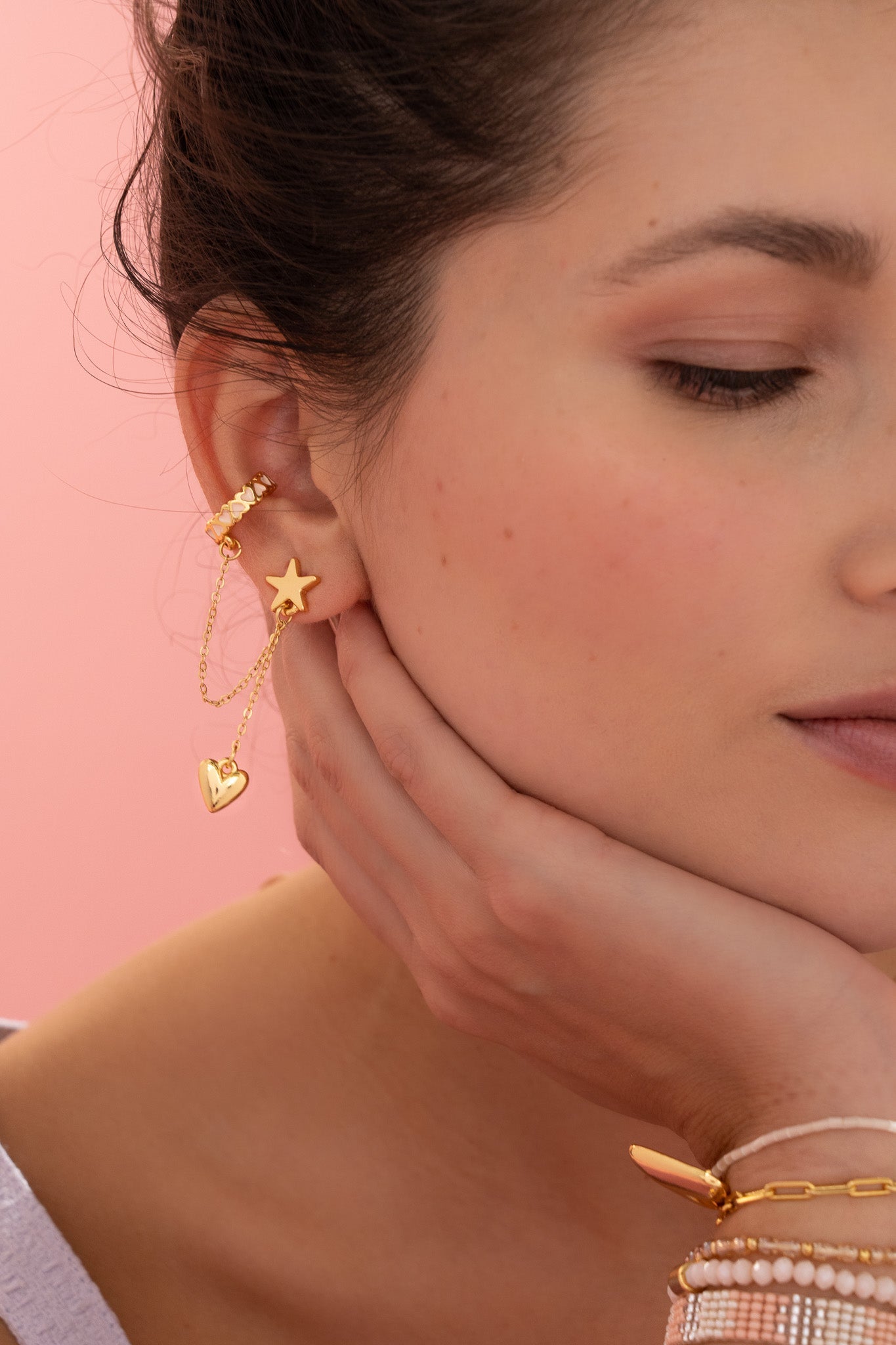 Pack Aros Estrellas Y Corazón + Earcuff corazones